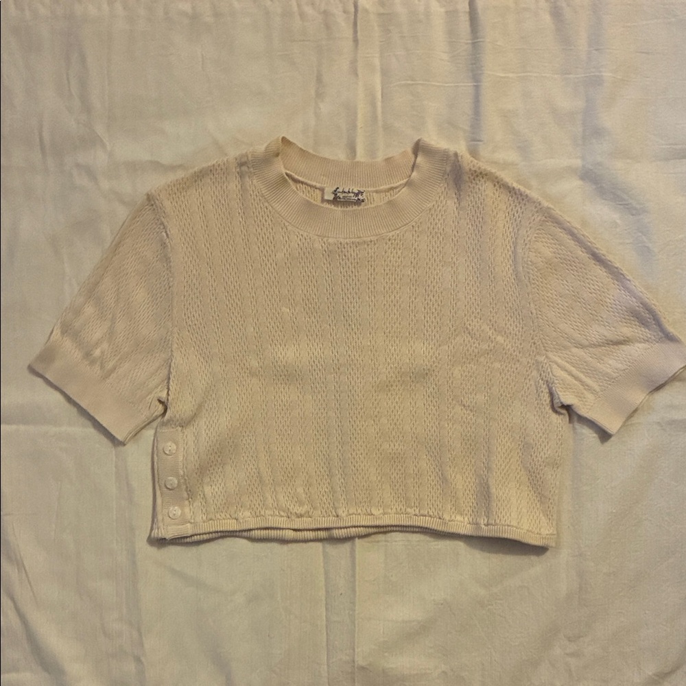 Free People Cream Knit Crop Top